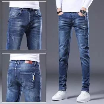 Осенние синие джинсы, мужские узкие маленькие брюки, мужские трендовые универсальные летние тонкие повседневные брюки 28