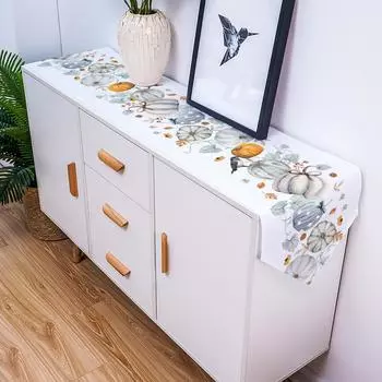 Осенние скатерти из тыквы, клена и птицы, праздничный свадебный декор, чехол для обеденного стола, рождественские украшения, скатерть 33x91cmTable Runner