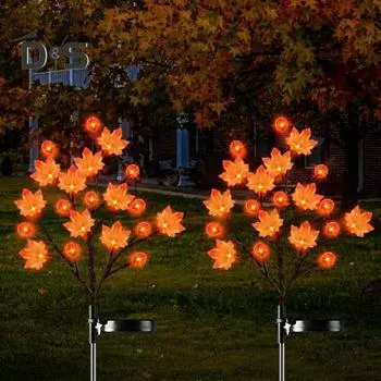 Осенние солнечные фонари на День благодарения, уличные 3D-фонари в виде кленовых тыкв, солнечные фонари с колышками, водонепроницаемые солнечные фонари на День благодарения для газона, сада и двора 1 Set