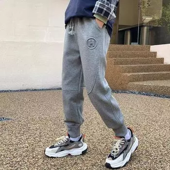 Осенние спортивные штаны для мальчиков, спортивные штаны для больших мальчиков, детские повседневные брюки, весенне-осенние модели трикотажных брюк для мальчиков, новые брюки 120 чёрный