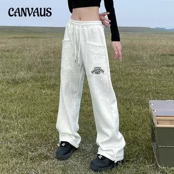 Осенние спортивные штаны женские уличные вышитые свободные трехмерные карманные штаны M серый