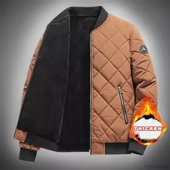 Осенние стеганые куртки мужские повседневные куртки уличная одежда однотонные ромбовидные теплые пальто мужские бейсбольные воротники бомбер куртка2024 XXXXL чёрный