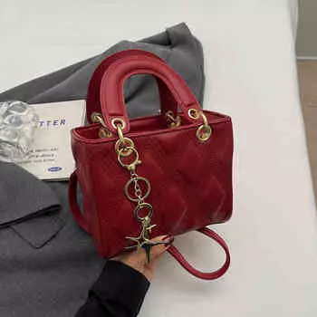 Осенние свадебные сумки классическая искусственная кожа ромбовидная решетка маленькая квадратная женская красная сумка через плечо