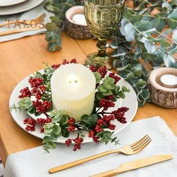 Осенние свечные кольца, искусственные кленовые листья, ягоды, подсвечник, гирлянда, центральный элемент стола для осеннего Дня благодарения, декор подсвечника на Хэллоуин красный