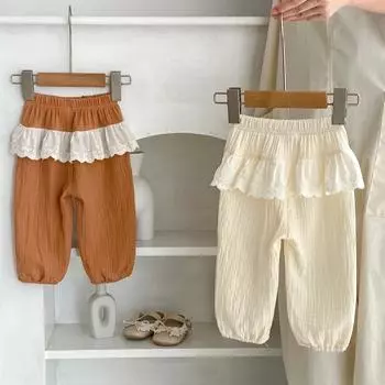 Осенние свободные брюки для девочек, кружевные брюки для младенцев из 100% хлопка, антимоскитная одежда для новорожденных, однотонная одежда bafanou 24115 66cm(3-6M) бежевый
