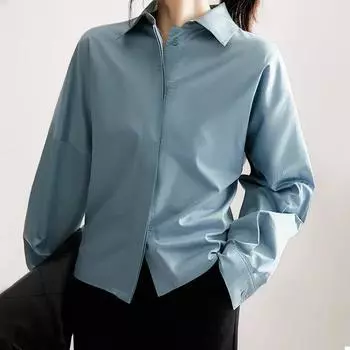 Осенние свободные повседневные женские рубашки с длинным рукавом, модная простая офисная женская блузка, элегантные винтажные тонкие топы на пуговицах 30037 S синий