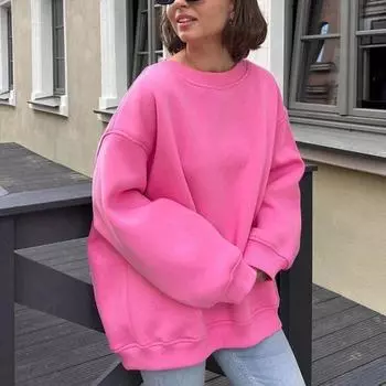 Осенние свободные теплые флисовые пуловеры, женские толстовки с капюшоном, модные женские зимние однотонные хлопковые толстовки с круглым вырезом и капюшоном 29676 S орион