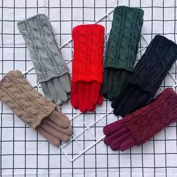 Осенние теплые перчатки женские для верховой езды с сенсорным экраном милые двухслойные флисовые утолщенные перчатки непромокаемые флисовые перчатки красный