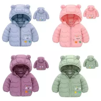 Осенние теплые пуховики для мальчиков, модные милые куртки на молнии с героями мультфильмов для маленьких девочек, верхняя одежда с капюшоном, детские пальто, куртки, весна 2024 г. 80(12M) розовый