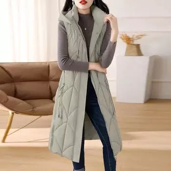 Осенние теплые топы для женщин, новая мода, толстый жилет без рукавов, женский корейский стиль, длинные пальто на молнии, зимний жилет L кофейный