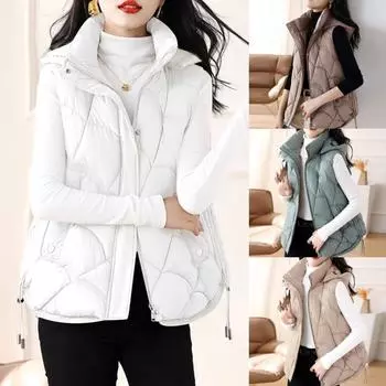 Осенние теплые жилеты больших размеров для женщин, новая мода, свободное женское зимнее пальто с капюшоном, парка без рукавов с хлопковой подкладкой в Корейском стиле L зелёный