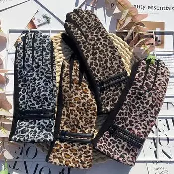 Осенние термальные перчатки, модные перчатки с леопардовым принтом, спортивные перчатки для велоспорта, женские перчатки с пальцами average size
