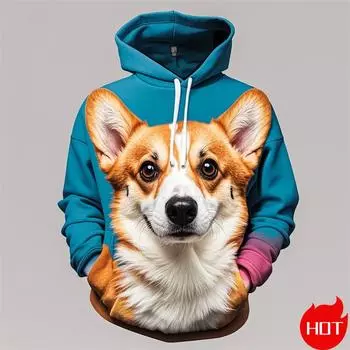 Осенние толстовки Harajuku с 3D-печатью Pembroke Welsh Corgi для мужчин, симпатичные толстовки с капюшоном и принтом животных Corgi, модные толстовки, топы S