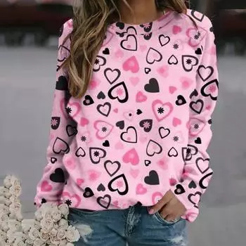 Осенние толстовки Love Heart с капюшоном и 3D-принтом, женская мода, толстовки с круглым вырезом, уличная одежда, свободный свитер Harajuku, женская одежда S