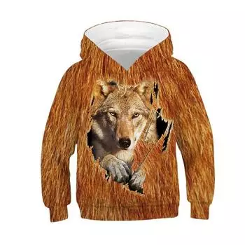 Осенние толстовки с капюшоном для мальчиков и девочек с 3D-принтом для детей, галактики, космоса, волка, тигра и льва, фирменные принты, детские пуловеры 100