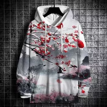 Осенние толстовки с капюшоном для мужчин с 3D-принтом пейзажа, уличный дизайнер, свободный свитер большого размера с длинными рукавами, осенняя модная мужская одежда S