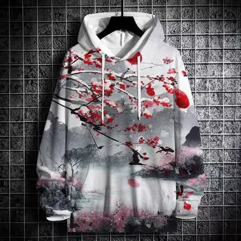 Осенние толстовки с капюшоном для мужчин с 3D-принтом пейзажа, уличный дизайнер, свободный свитер большого размера с длинными рукавами, осенняя модная мужская одежда S