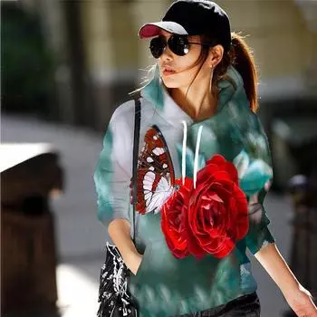 Осенние толстовки с принтом «Бабочка-цветок» с 3D-принтом для мужчин и женщин, модные толстовки с капюшоном свободного покроя, пуловеры, спортивные костюмы, одежда S