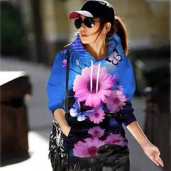 Осенние толстовки с принтом «Бабочка-цветок» с 3D-принтом для мужчин и женщин, модные повседневные толстовки с капюшоном большого размера, пуловеры, спортивная одежда S