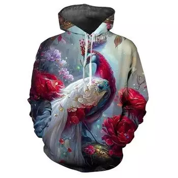 Осенние толстовки с принтом животных павлина в формате 3D для мужчин и женщин, модные повседневные толстовки с капюшоном большого размера, пуловеры, спортивная одежда L