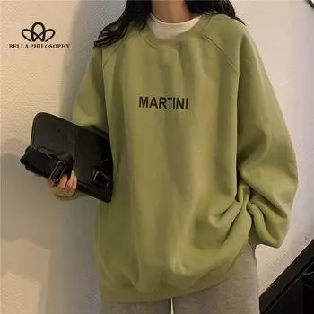 Осенние толстовки, женские шикарные уличные пуловеры с надписью, простой свитшот большого размера, теплая мягкая базовая женская одежда One Size розовый