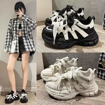 Осенние толстые белые туфли с дышащей подошвой, с увеличенным размером, универсальные кроссовки для бега, женские кроссовки, повседневная женская обувь 35 покинуть белый