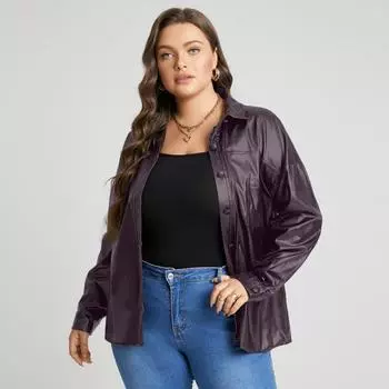 Осенние тонкие куртки из искусственной кожи 2022, женские винтажные пальто с длинными рукавами, модные пуговицы с лацканами и шеей, повседневная верхняя одежда, однотонные пальто, большие размеры FZH 4XL чёрный