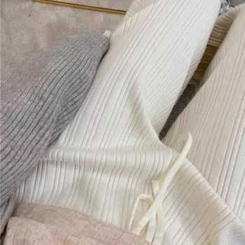 Осенние трикотажные брюки с высокой талией, прямые, свободные, большого размера, длинные брюки One Size белый