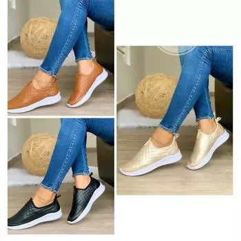 Осенние туфли больших размеров с круглым носком на плоской подошве для женщин, модные повседневные туфли без застежек, черные кроссовки, прогулочная обувь Zapatillas Mujer 36 золотой