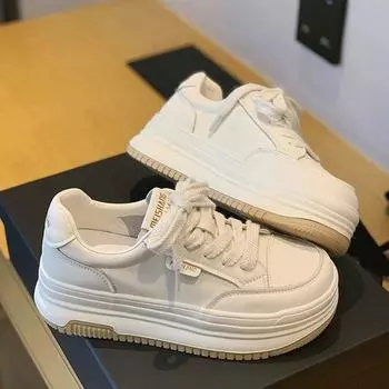 Осенние туфли для девочек из натуральной кожи молочного цвета huhu, белые, универсальные, супер-пожарные, 2025, новые, на толстой подошве, увеличивающие рост, спортивные туфли для женщин 35