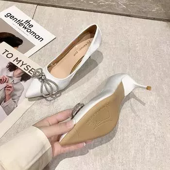 Осенние туфли-лодочки на высоком каблуке-шпильке 10 см/7 см, женские туфли-лодочки с тонким каблуком, роскошные кристаллы, банты, белые свадебные бриллианты, женская обувь 36