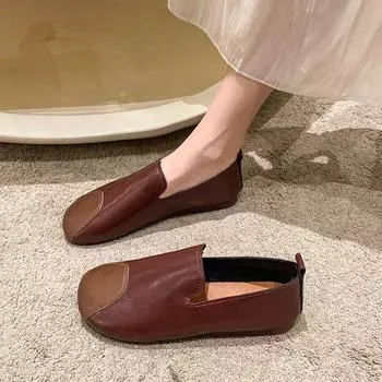 Осенние туфли-лоферы в британском стиле с круглым носком и мягкой подошвой в стиле ретро 35 чёрный