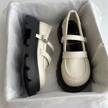 Осенние туфли Мэри Джейн Маленькие кожаные туфли Простые британские туфли с круглым носком в стиле ретро для женщин Повседневные туфли с увеличенным креплением 35 чёрный
