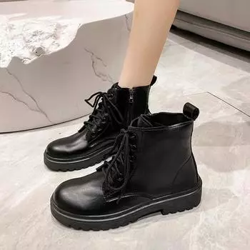 Осенние туфли на платформе для женщин, новые, с круглым носком, увеличивающие рост, женские ботильоны, повседневные, для улицы, для женщин, мотоциклетные ботинки 35