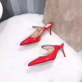 Осенние туфли на высоком каблуке с заостренным бриллиантом и кристаллической пряжкой Женские свадебные туфли 35