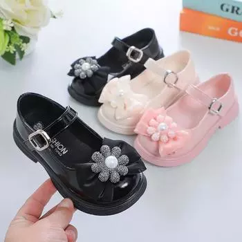 Осенние туфли принцессы для девочек, новые черные кожаные туфли в британском стиле, туфли-лодочки для студентов, кожаные туфли с мягкой подошвой 26 чёрный