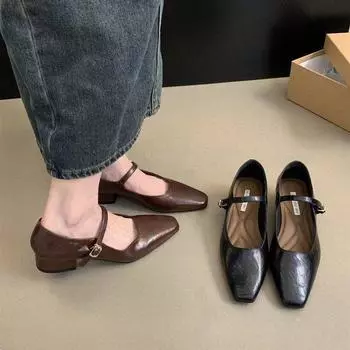 Осенние туфли с пряжкой A Word и толстым каблуком в стиле ретро Мэри Джейн с острым носком женские модные и удобные 35 коричневый