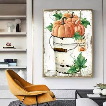 Осенние тыквы, винтажные картины на холсте, знак, деревенский стиль, постеры и принты, настенная художественная картина для декора гостиной, Cuadros 21x30 No Frame