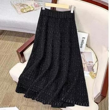 Осенние юбки из вязаной шерсти с высокой талией и большим подолом для женщин, клетчатая юбка для офисной леди One Size