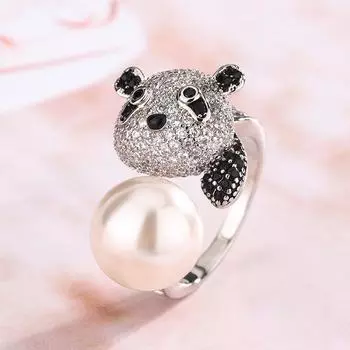 Осенние украшения Имитация жемчуга кольцо Милый Mengmeng Panda Открытое кольцо Женская мода