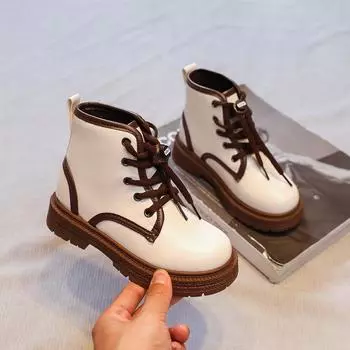 Осенние универсальные детские сапоги для девочек, повседневные короткие кожаные ботинки, модная нескользящая детская повседневная шикарная обувь на мягкой подошве из резины 26 чёрный