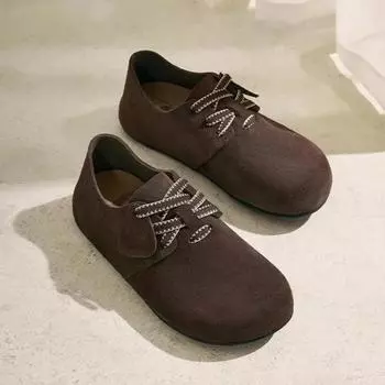 Осенние универсальные модные туфли-лоферы с круглым носком, женские, мягкая подошва, на шнуровке, повседневные, простые, сращивающиеся, ретро, плоские туфли, Zapatos De Mujer 35