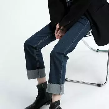 Осенние утолщенные теплые эластичные прямые свободные джинсы с высокой талией, женские тонкие винтажные уличные брюки в стиле Харадзюку, трендовые джинсовые широкие брюки 25 синий