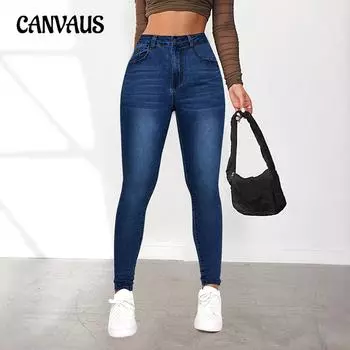 Осенние узкие джинсы Spice Girl, женские уличные узкие брюки с высокой талией и эластичностью S синий