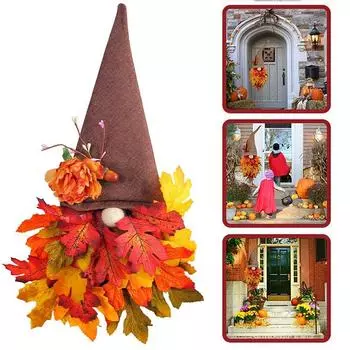 Осенние венки для входной двери, гном, кленовые листья, венок, украшение на День Благодарения 21cm 37cm