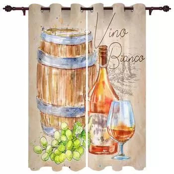 Осенние винные бочки в стиле ретро, оконные шторы для гостиной, роскошные шторы для спальни, кофе, кухонный декор, шторы 135W x 60H(cm)