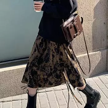 Осенние винтажные летние юбки с принтом, длинная юбка-миди на шнуровке с высокой талией, вельветовая длина миди, корейская элегантная офисная уличная одежда Z339 S коричневый