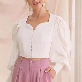 Осенние винтажные рубашки, модные женские топы, весенняя рубашка с рукавами-фонариками, женская повседневная блузка, свободная рубашка, одежда 29536 S чёрный