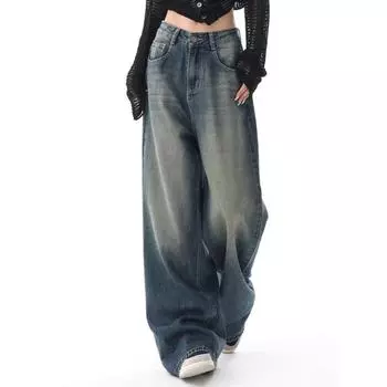 Осенние винтажные шикарные узкие женские джинсы с высокой талией на пуговицах, американские простые повседневные модные мешковатые джинсы для женщин S синий