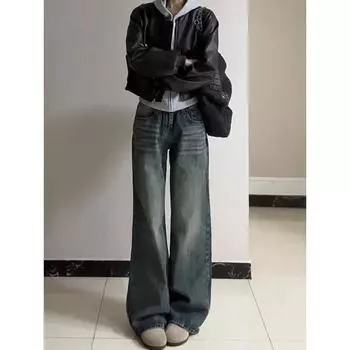 Осенние винтажные шикарные узкие женские джинсы с высокой талией на пуговицах, американские простые повседневные модные мешковатые джинсы для женщин S синий